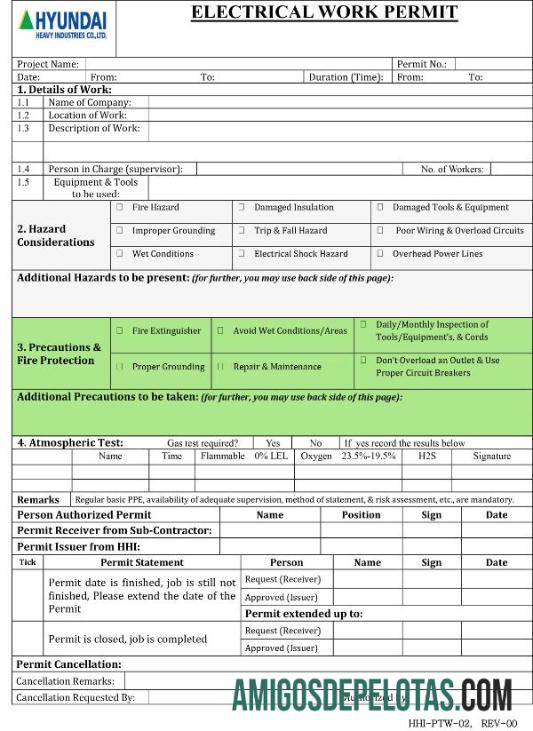Permissão de trabalho elétrico da Hyundai Heavy Industries amostra